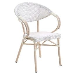 Sillón NERJA, apilable, aluminio, teslin blanco