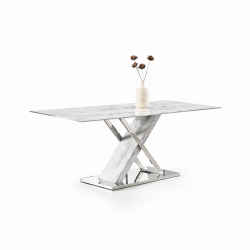 Mesa SIGRID, acero inoxidable, DM, tapa de cristal templado