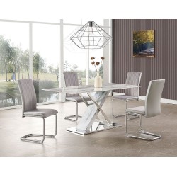 Mesa SIGRID, acero inoxidable, DM, tapa de cristal templado