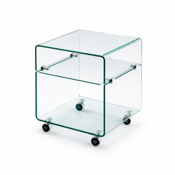 Mesa ARMSTRONG, baja, ruedas, cristal curvado