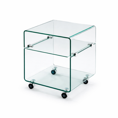 Mesa ARMSTRONG, baja, ruedas, cristal curvado