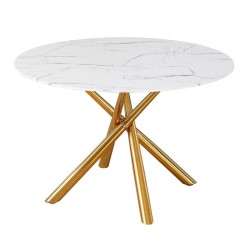 Mesa SAHARA, metal dorado, tapa de cristal templado