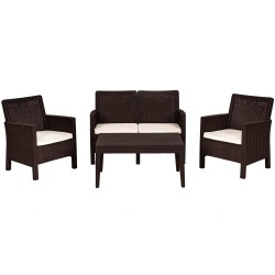Set ADRIÁTICO, 2 Sillones + Sofá 2 plazas + mesa, polipropileno chocolate