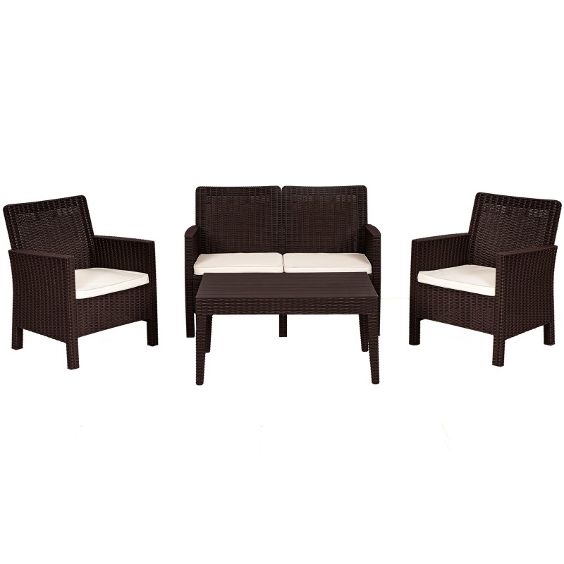 Set ADRIÁTICO, 2 Sillones + Sofá 2 plazas + mesa, polipropileno chocolate