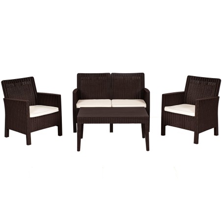 Set ADRIÁTICO, 2 Sillones + Sofá 2 plazas + mesa, polipropileno chocolate
