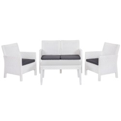 Set ADRIÁTICO, 2 Sillones + Sofá 2 plazas + mesa, polipropileno blanco