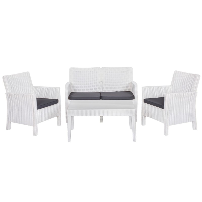 Set ADRIÁTICO, 2 Sillones + Sofá 2 plazas + mesa, polipropileno blanco