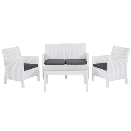 Set ADRIÁTICO, 2 Sillones + Sofá 2 plazas + mesa, polipropileno blanco