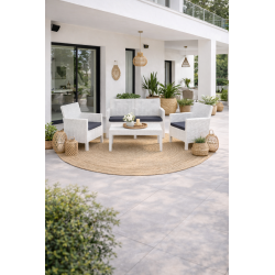 Set ADRIÁTICO, 2 Sillones + Sofá 2 plazas + mesa, polipropileno blanco
