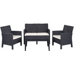 Set ADRIÁTICO, 2 Sillones + Sofá 2 plazas + mesa, polipropileno antracita
