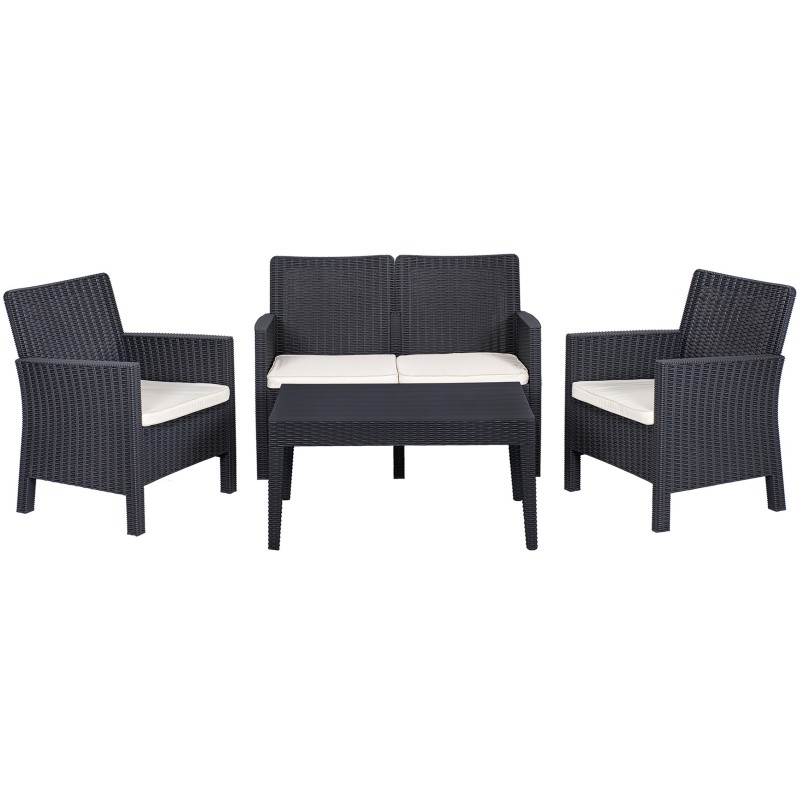 Set ADRIÁTICO, 2 Sillones + Sofá 2 plazas + mesa, polipropileno antracita