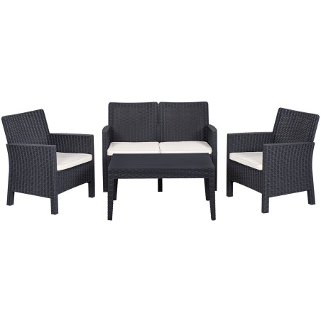 Set ADRIÁTICO, 2 Sillones + Sofá 2 plazas + mesa, polipropileno antracita