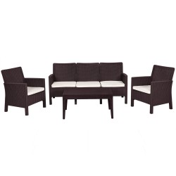 Set ADRIÁTICO, 2 Sillones + Sofá 3 plazas + mesa, polipropileno chocolate