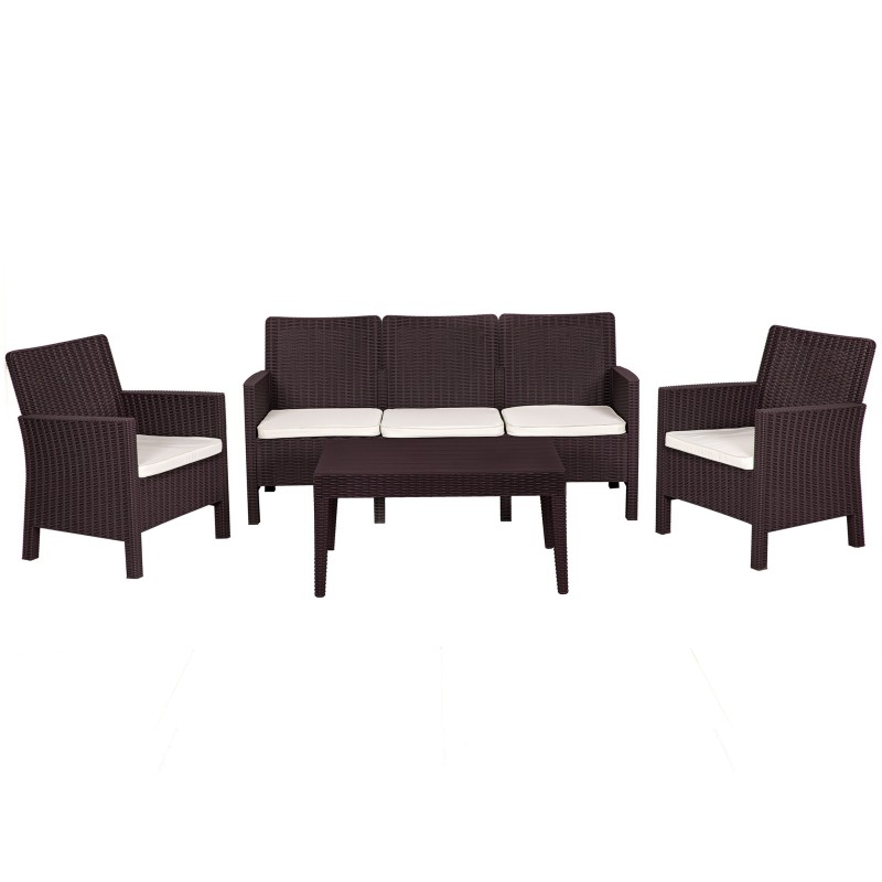 Set ADRIÁTICO, 2 Sillones + Sofá 3 plazas + mesa, polipropileno chocolate