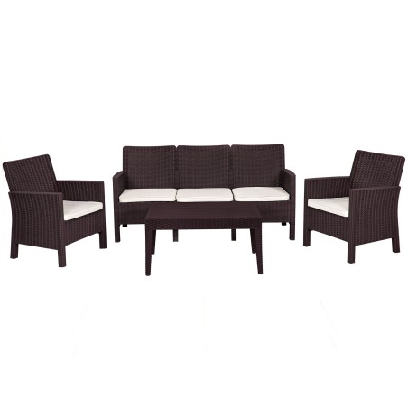 Set ADRIÁTICO, 2 Sillones + Sofá 3 plazas + mesa, polipropileno chocolate
