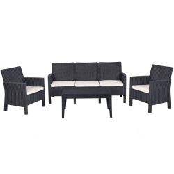 Set ADRIÁTICO, 2 Sillones + Sofá 3 plazas + mesa, polipropileno antracita