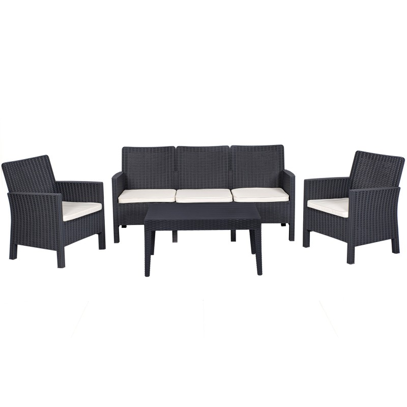 Set ADRIÁTICO, 2 Sillones + Sofá 3 plazas + mesa, polipropileno antracita
