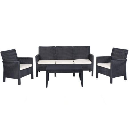 Set ADRIÁTICO, 2 Sillones + Sofá 3 plazas + mesa, polipropileno antracita