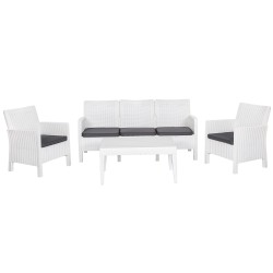 Set ADRIÁTICO, 2 Sillones + Sofá 3 plazas + mesa, polipropileno blanco