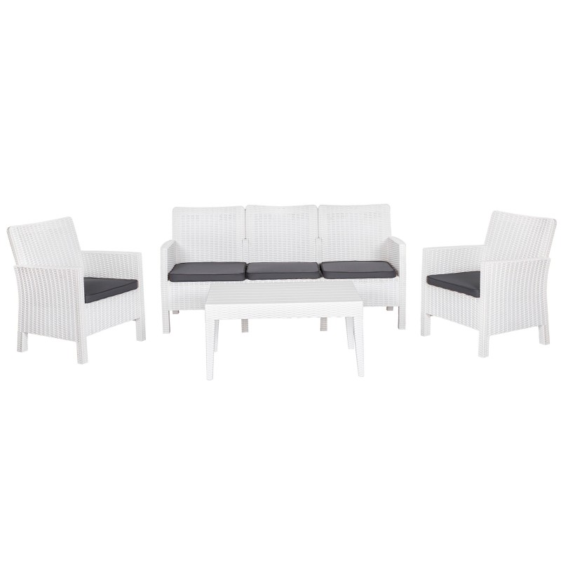 Set ADRIÁTICO, 2 Sillones + Sofá 3 plazas + mesa, polipropileno blanco