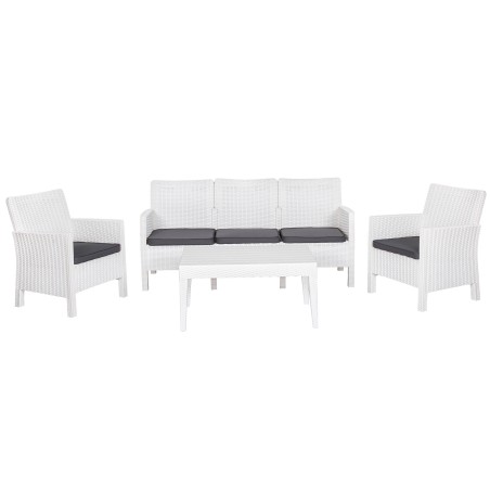 Set ADRIÁTICO, 2 Sillones + Sofá 3 plazas + mesa, polipropileno blanco