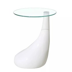 Mesa PEAR, baja, blanca, cristal