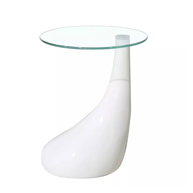 Mesa PEAR, baja, blanca, cristal