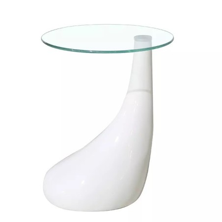 Mesa PEAR, baja, blanca, cristal