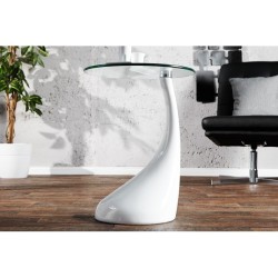 Mesa PEAR, baja, blanca, cristal