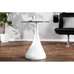 Mesa PEAR, baja, blanca, cristal