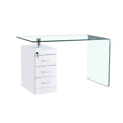 Mesa ARTEMISA, cristal curvado, cajonera