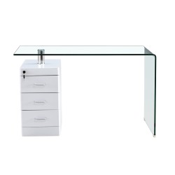 Mesa ARTEMISA, cristal curvado, cajonera