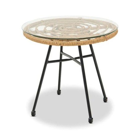 Mesa DEWA, baja, metal, ratán, cristal