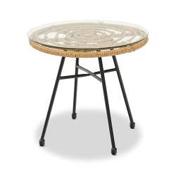 Mesa DEWA, baja, metal, ratán, cristal