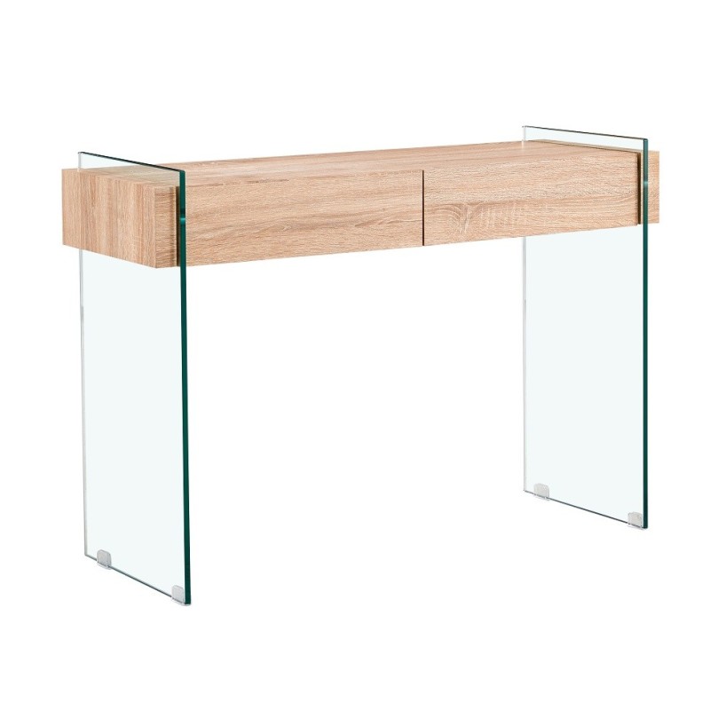 Consola GIOVANNA, 2 cajones, madera, cristal templado