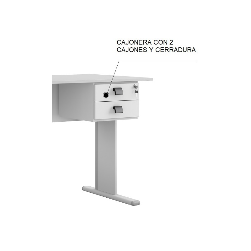 Cajonera WORK A200, fija, 2 cajones, guías metálicas, cerradura