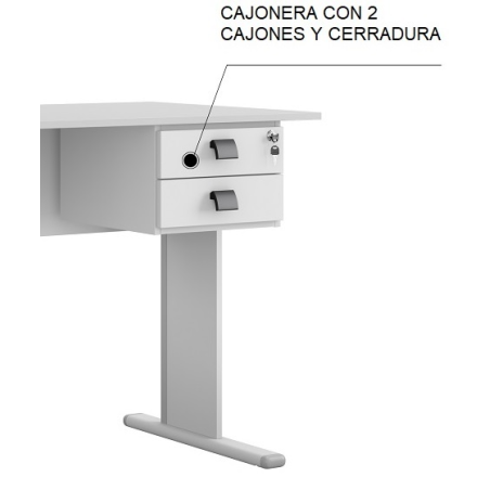 Cajonera WORK A200, fija, 2 cajones, guías metálicas, cerradura