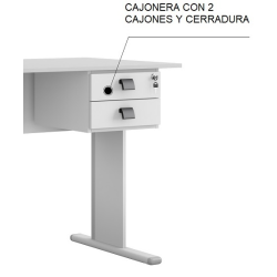 Cajonera WORK A200, fija, 2 cajones, guías metálicas, cerradura