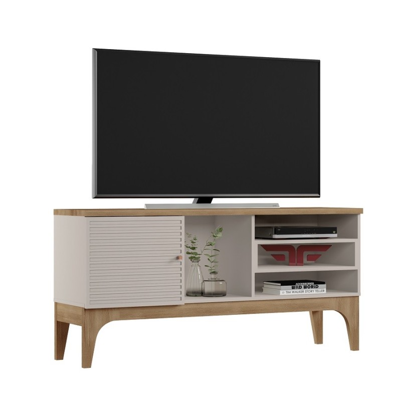 Mueble TV VENEZA, blanco roto y cedro