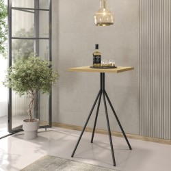 Mesa BISTRÓ, alta, metal negro, tapa de MDP color miel
