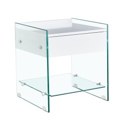 Mesa DARLING, cristal templado, cajón blanco