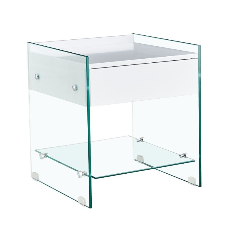 Mesa DARLING, cristal templado, cajón blanco