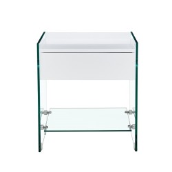Mesa DARLING, cristal templado, cajón blanco