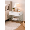 Mesa DARLING, cristal templado, cajón blanco