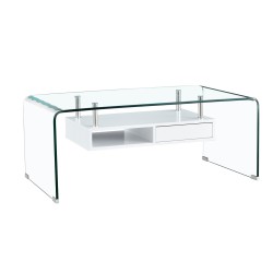 Mesa NEWARK, baja, estante blanco, cristal curvado