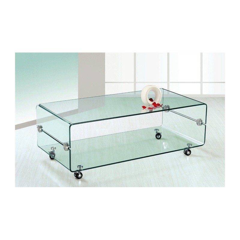 Mesa MELBOURNE, cristal curvado, ruedas