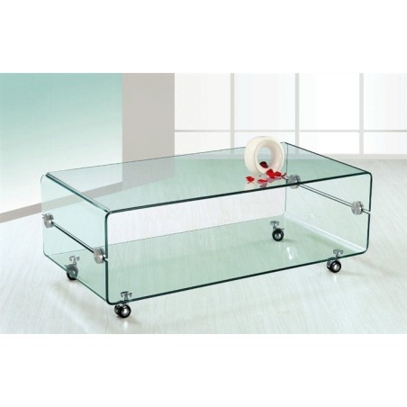 Mesa MELBOURNE, cristal curvado, ruedas