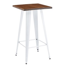 Mesa alta TOL EK WOOD, acero, madera, blanca