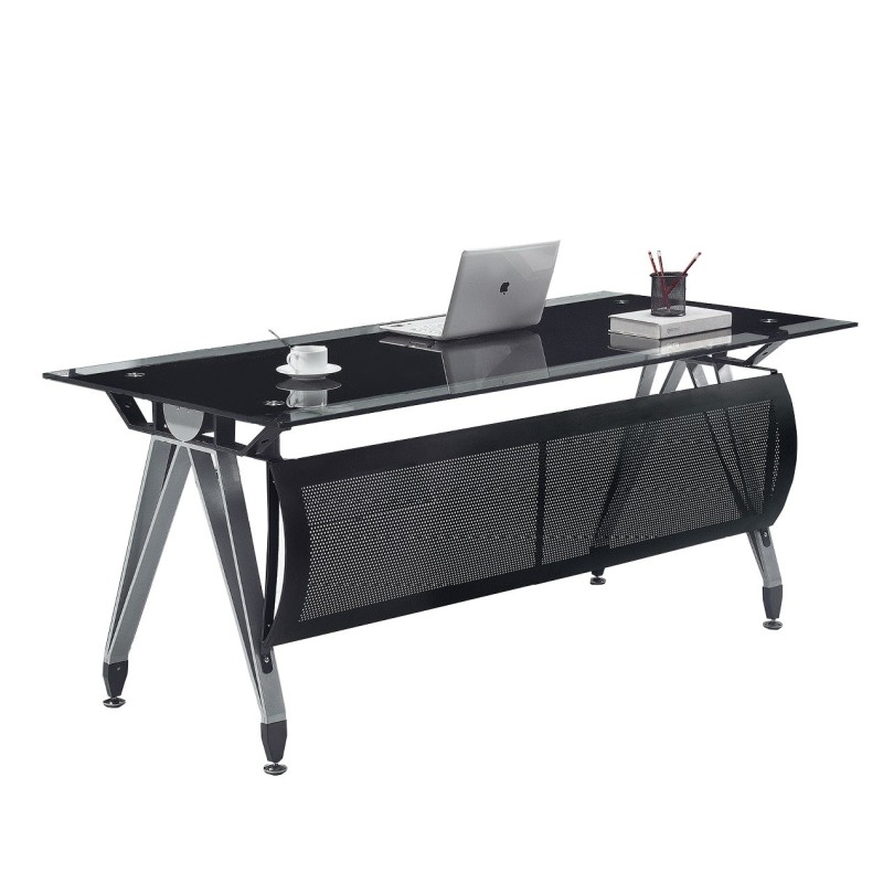 Mesa de oficina BASILEA, vidrio templado negro