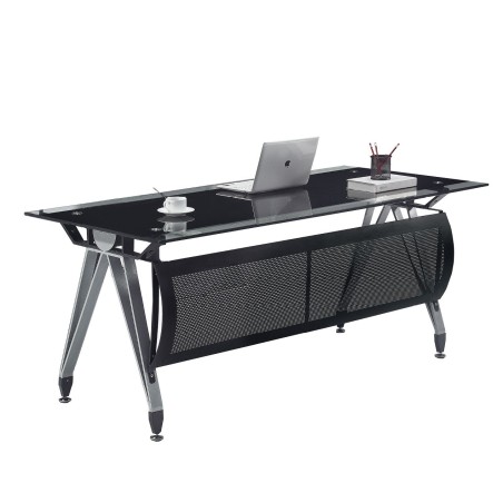 Mesa de oficina BASILEA, vidrio templado negro